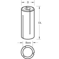 Black cylindrical Trend collet sleeve, 4mm to 6.35mm, with precision grooves and labeled dimensions.