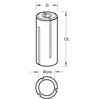 Trend collet sleeve, cylindrical shape, 6.35mm to 8mm, silver metal, technical diagram with measurements.