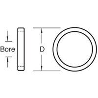 "Round metal bush washer with central hole, labeled 'Bore' and 'D' for dimensions, by Trend Craft"
