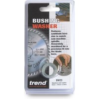 Trend Craft Bush Washer in clear packaging, silver metal ring with precise measurements, for saw blade adjustments.