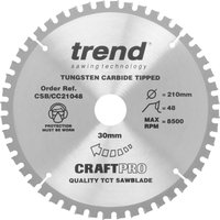 Silver Trend crosscut saw blade, 210mm diameter, 48 teeth, 30mm bore, tungsten carbide tipped.