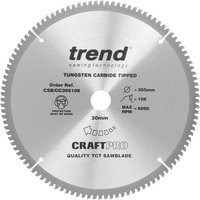 Circular Trend saw blade, silver with 108 teeth, 305mm diameter, labeled "CraftPro" and "Tungsten Carbide Tipped."