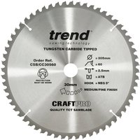 Circular Trend saw blade, 305mm diameter, 60 teeth, silver with black text, tungsten carbide tipped.