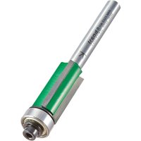 Trend CRAFTPRO 3 Flute Bearing Guided Trimmer Router Cutter, silver shaft, green body, and bearing at the base.