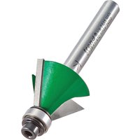 Trend CRAFTPRO bevel router cutter with silver shaft, green beveled edge, and bearing guide.
