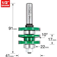 Trend CRAFTPRO Bevel Router Cutter, silver shaft, green and silver body, 1/2" shank, adjustable bevel angle.
