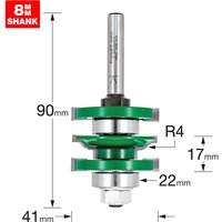 Trend CRAFTPRO Ogee Router Cutter, green and silver with 8mm shank, bearing guided, 90mm height, R4 radius.
