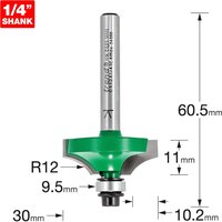 Green Trend CRAFTPRO router cutter with silver shank, bearing guide, and flat ovolo profile, 1/4" shank size.