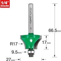 "Trend CRAFTPRO router cutter with green body, silver shank, and bearing guide for ovolo joint cutting"
