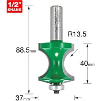 Green Trend CRAFTPRO torus router cutter with silver shank, bearing guide, and measurement details.