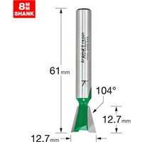 Silver Trend CRAFTPRO dovetail router cutter with green tip, 8mm shank, 104-degree angle, and 12.7mm cutting width.