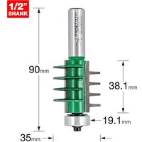 Trend CRAFTPRO Finger Joint Router Cutter with silver shank, green body, and multiple cutting flutes.