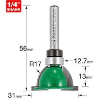 Trend CRAFTPRO router cutter with green base, silver shank, and black collar, dimensions marked in millimeters.