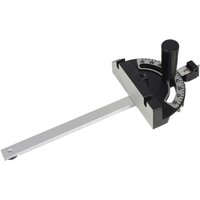 Trend Craftpro MITRE/3 Router Table Aluminium Mitre Fence with black protractor and silver adjustable arm.