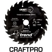 Black Trend CRAFTPRO saw blade with tungsten carbide tips, 24 teeth, and non-stick coating, 235mm diameter.