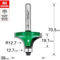 Trend CRAFTPRO router cutter with green body, silver shank, and black bearing, measures 70.5mm in height.