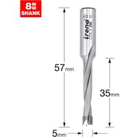 "Silver Trend CRAFTPRO Router Dowel Drill with 8mm shank, 57mm length, and 5mm cutting diameter, spiral flutes"