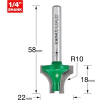 Trend CRAFTPRO Sash Bar Ovolo Joint Router Cutter, silver shank, green cutting edge, 1/4" shank, 58mm length.
