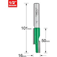 Silver and green Trend CRAFTPRO staggered mortise router cutter with 1/2 inch shank and 50mm cutting length.