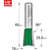 Trend CRAFTPRO Stair Jig Housing Dovetail Router Cutter, silver with green tip, 1/2" shank, 95° angle, 25.5mm depth