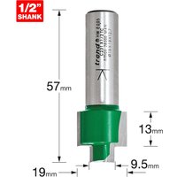 Trend CRAFTPRO Stepped Rebate Router Cutter, silver cylindrical body, green cutting edge, 1/2" shank.