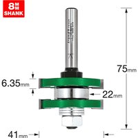 Trend CRAFTPRO Tongue and Groover Router Cutter Set, silver with green accents, 8mm shank, 75mm height.