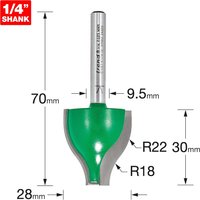 Green and silver Trend CRAFTPRO router cutter with vertical ogee panel raiser and 1/4 inch shank.