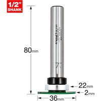 Trend CRAFTPRO Weatherseal Groover Router Cutter, silver cylindrical shank, green base, 1/2" shank size.