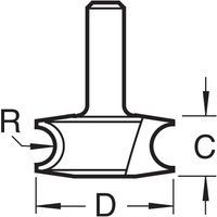 Black and white diagram of Trend Decor Sunk Bead Cutter with cylindrical shank and curved cutting edges.