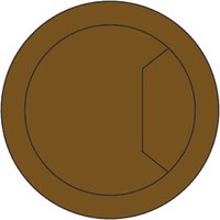 Brown circular desk cable tidy insert with a semi-circular opening cover.