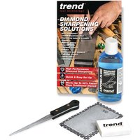 Trend Diamond Complete Sharpening Kit with honing fluid, diamond stone, file, and white cleaning block.