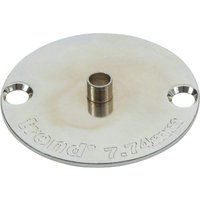 Round silver Trend guide bush with central hole and engraved text, two side holes for mounting.