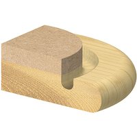 Guided panel cove cutter with 9.5mm radius, featuring a wooden base and curved metal blade for precise woodworking.