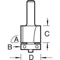 Diagram of Trend guided trimmer, 19.1mm diameter, 25mm length, with labeled dimensions and angle.