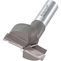 Trend Hinge Boring Router Bit, silver with sharp cutting edges and cylindrical shank.