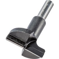 Trend 35mm hinge sinking bit with silver shank and black cutting head, labeled "T420/35X8MMTC" on the shaft.