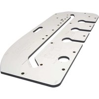 Trend KWJ700 Kitchen Worktop Jig, silver metal with multiple cut-out slots and holes for precise cutting.