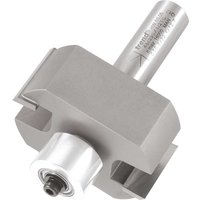 Trend Large Bearing Guided Rebate Router Cutter, silver with cylindrical shank and integrated bearing guide.