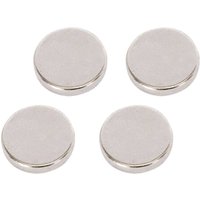 Four round silver magnets, 15mm diameter, 3mm thick, arranged in a square pattern.