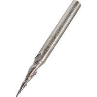 Conical radius cutter with silver finish, spiral flutes, and pointed tip for wood, ABS, and acrylic by Trend.