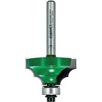 Router bit with silver shaft and green body, 5.5mm radius, by Trend, model C095X1/4TC.