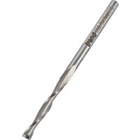 Trend mini spiral upcut router cutter, silver metal with engraved branding, cylindrical shank, spiral flutes.
