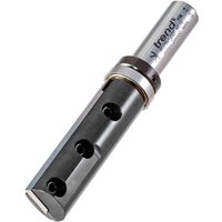 Trend Rota-Tip Single Flute Router Cutter, silver shaft, black cylindrical body with three holes and a cutting edge.