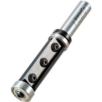 Trend Rota-Tip trimmer with silver cylindrical body, two flute design, and double bearing guide system.