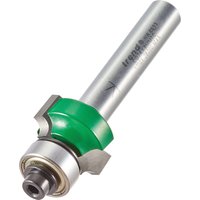 Router bit with silver shaft, green casing, and 3.2mm radius cutting edge by Trend.