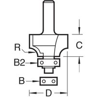 Router bit diagram, Trend Rounding Over 7.9mm radius, 12.7mm cut, cylindrical shank, labeled dimensions.