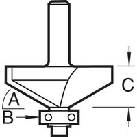 Black and white diagram of Trend chamfer bit, 30-degree angle, 7.0mm cut, cylindrical shank, and cutting edge.