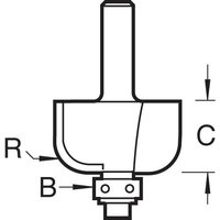 Router bit with a 16mm radius, self-guided, silver and black, cylindrical shank, and cutting edge by Trend.