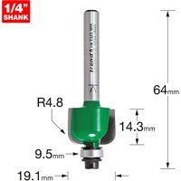 Trend self-guided router bit with green body, silver shank, 4.8mm radius, and 1/4 inch shank.