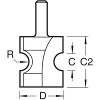 Trend bead radius cutter, 12.7mm radius, silver, cylindrical shank, dual cutting edges, technical diagram.